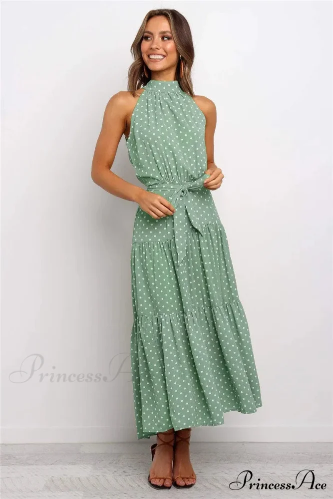 Warm Flower Pattern Halter Neck Seaside Flower Dress - Image 9