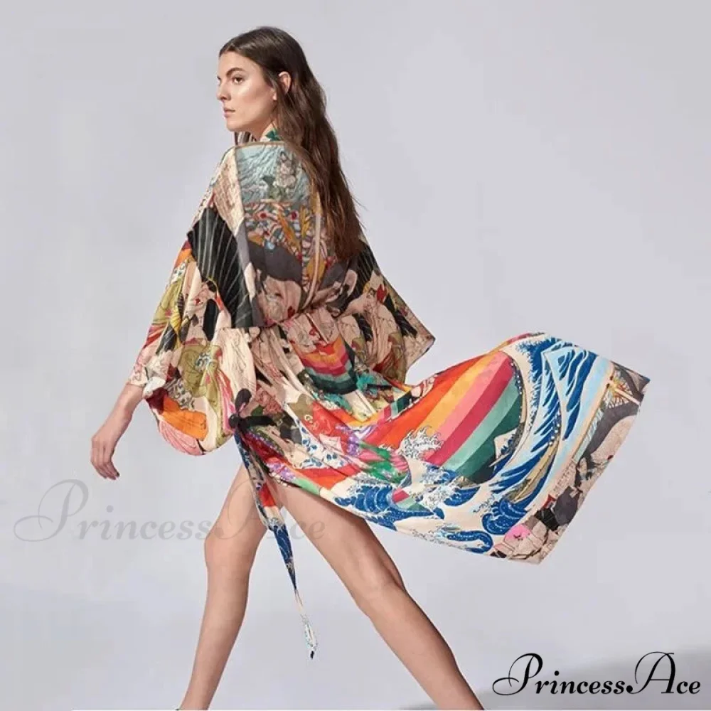 Warm Kimono Swimsuit Cover Up Bohemian Beach Stylish Flower Pattern