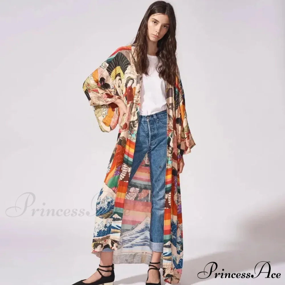 Warm Kimono Swimsuit Cover Up Bohemian Beach Stylish Flower Pattern - Image 2