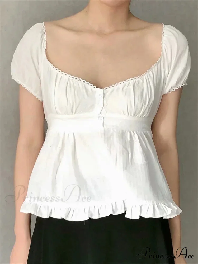 Warm Puff Short Sleeve Square Neck Blouse - Image 2