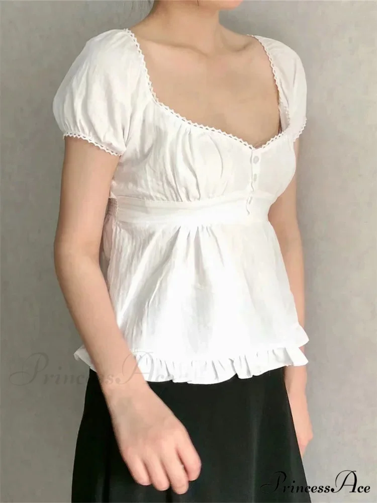 Warm Puff Short Sleeve Square Neck Blouse - Image 3