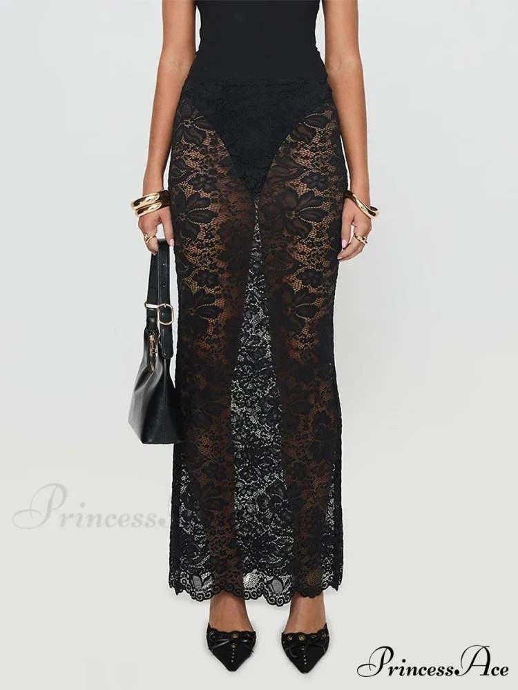 Warm Sensual Transparent Lace Floral Extended Skirt 2000s Celebration - Image 3