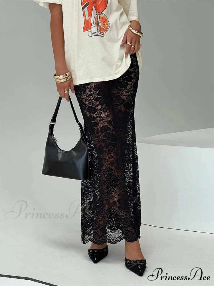 Warm Sensual Transparent Lace Floral Extended Skirt 2000s Celebration - Image 5