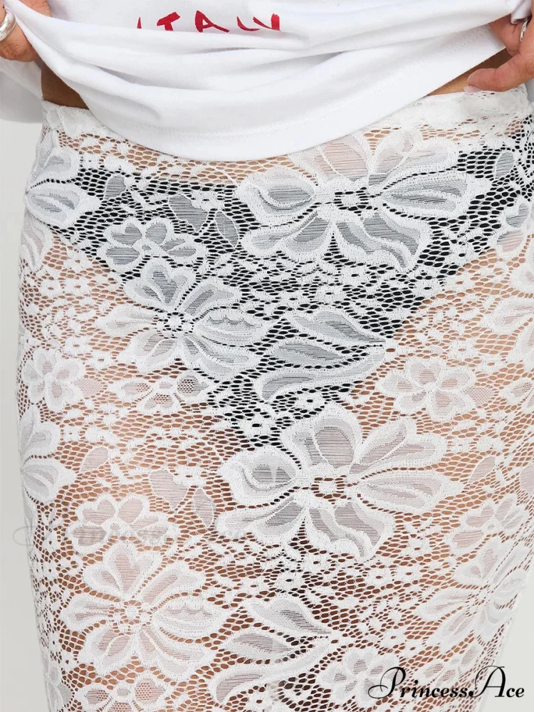 Warm Sensual Transparent Lace Floral Extended Skirt 2000s Celebration - Image 6