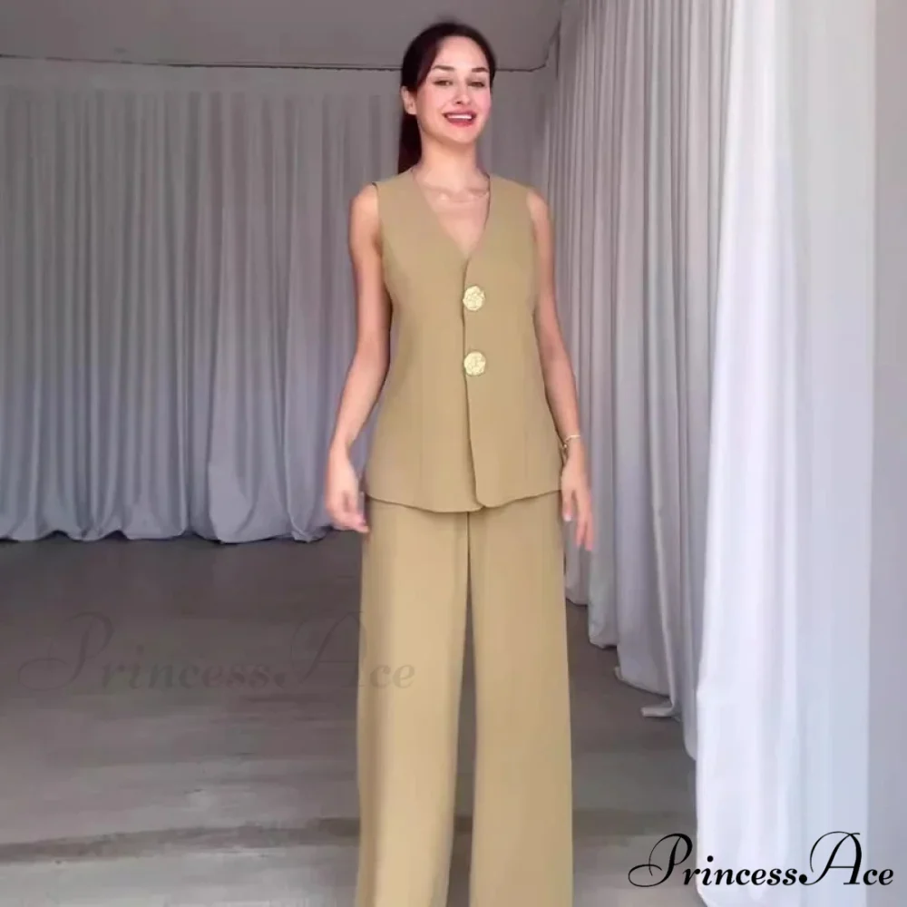 Warm Sleeveless Wide Leg Trousers Workplace Two Piece Set - Image 11