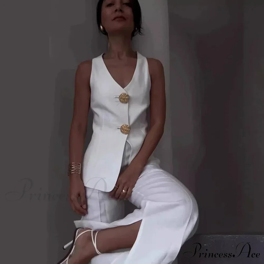 Warm Sleeveless Wide Leg Trousers Workplace Two Piece Set - Image 9