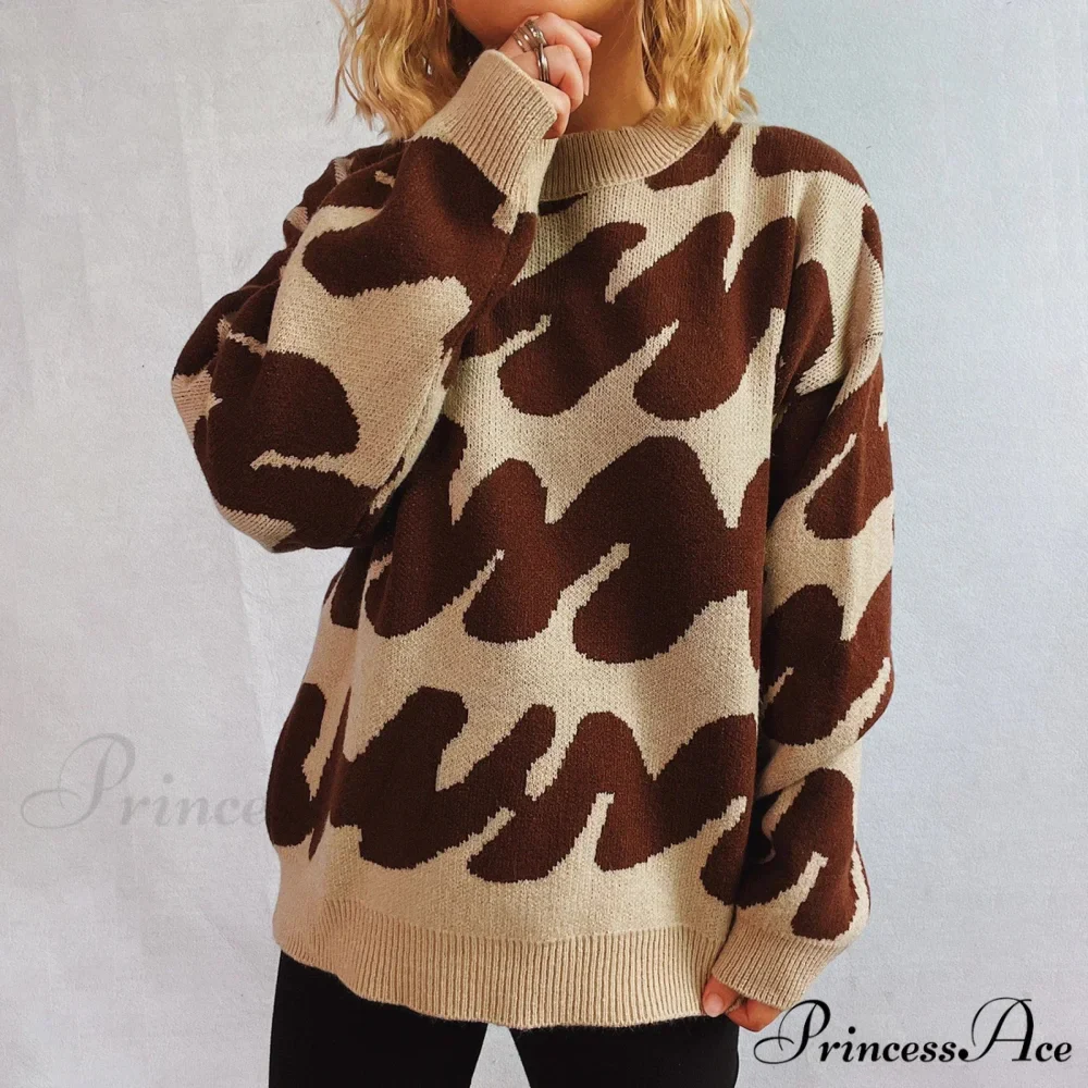 Wave Line Print Crew Neck Cozy Jumper