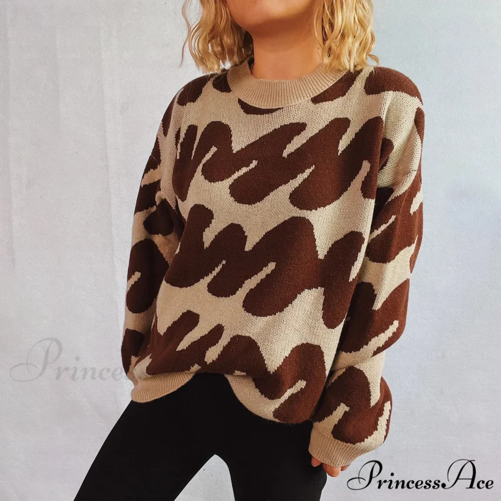 Wave Line Print Crew Neck Cozy Jumper - Image 3