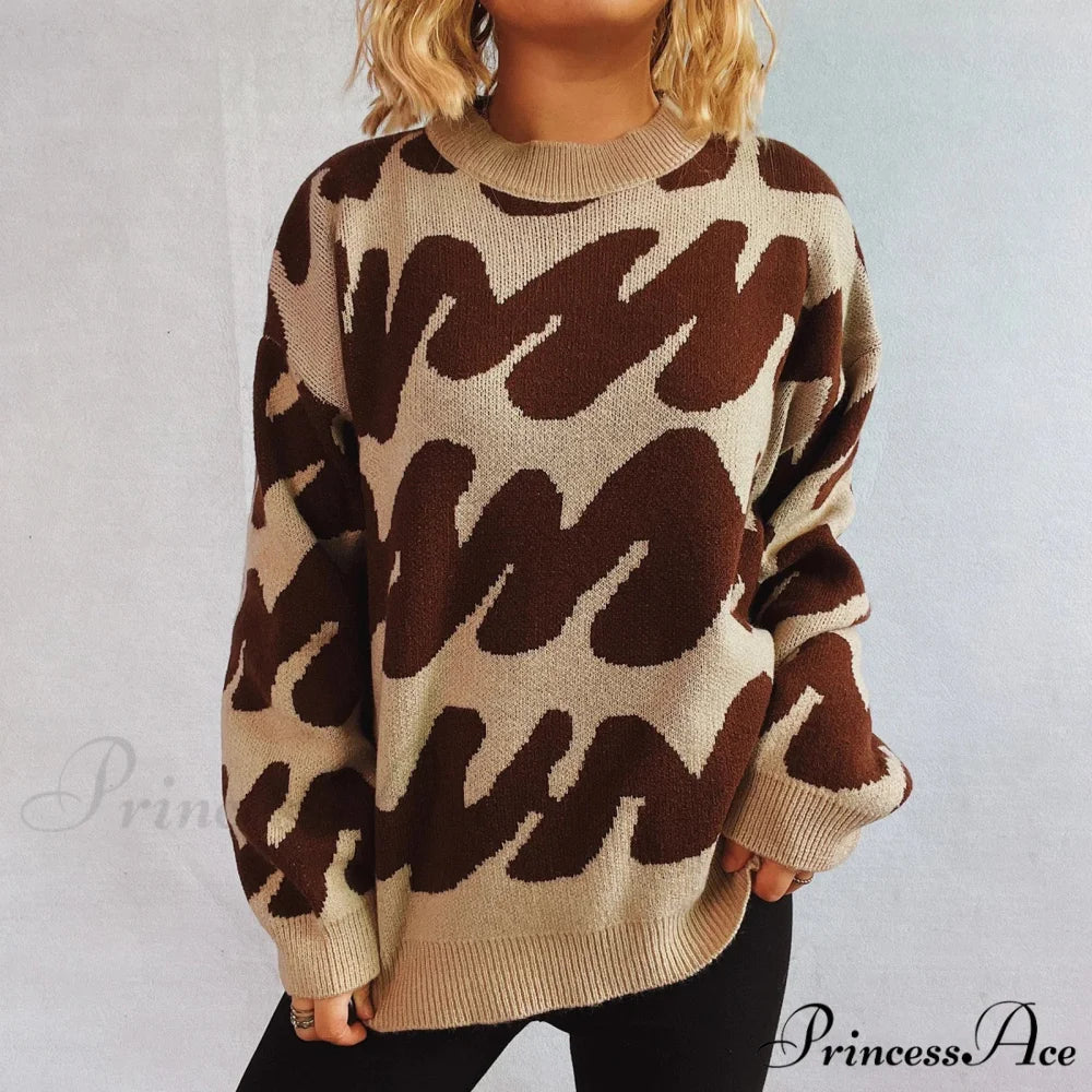 Wave Line Print Crew Neck Cozy Jumper - Image 4