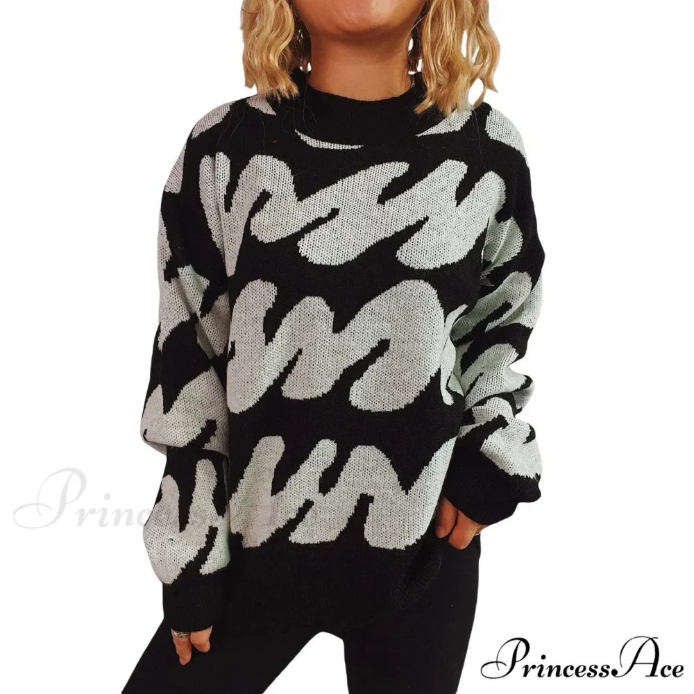 Wave Line Print Crew Neck Cozy Jumper - Image 6