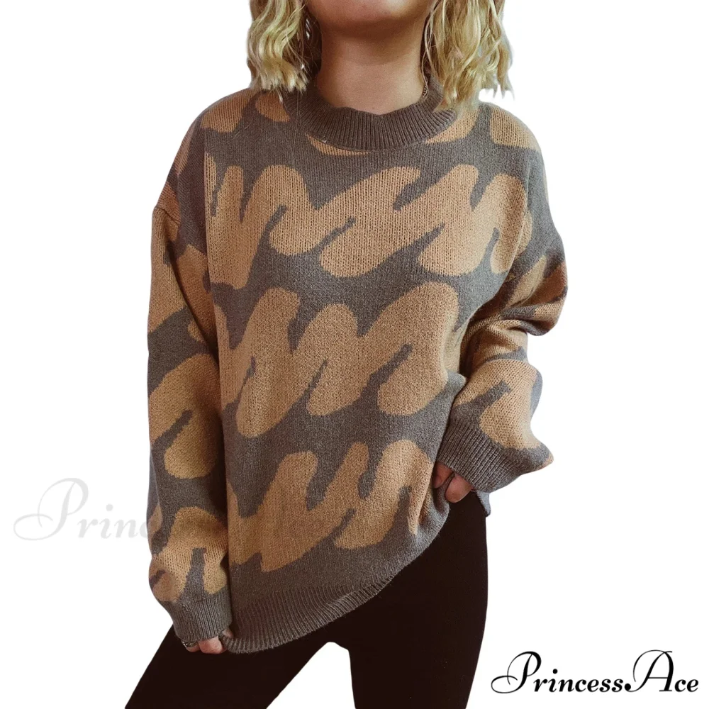 Wave Line Print Crew Neck Cozy Jumper - Image 7