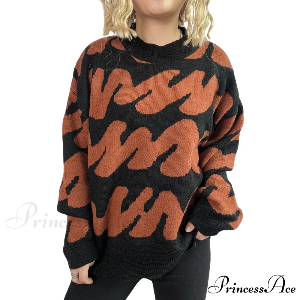 Wave Line Print Crew Neck Cozy Jumper - Image 8