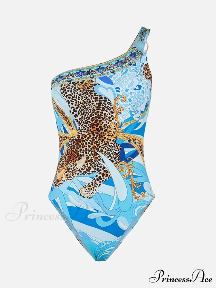 Wave Panther Print Slim Swimsuit Single Piece - Image 2