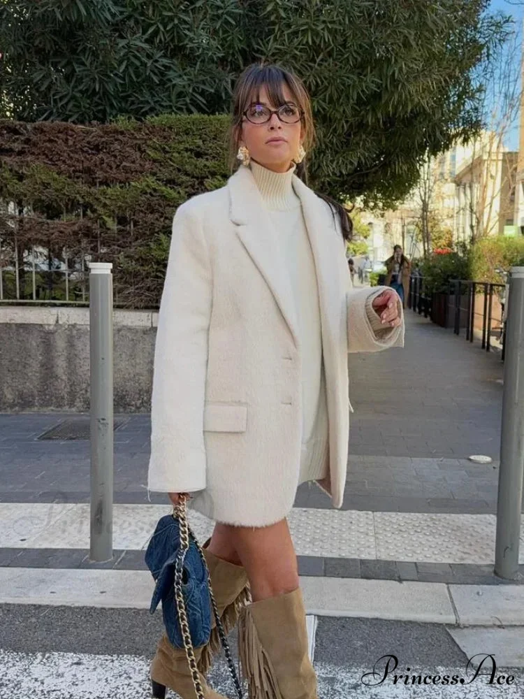 White Alone Fastened Woolen Coat - Image 6