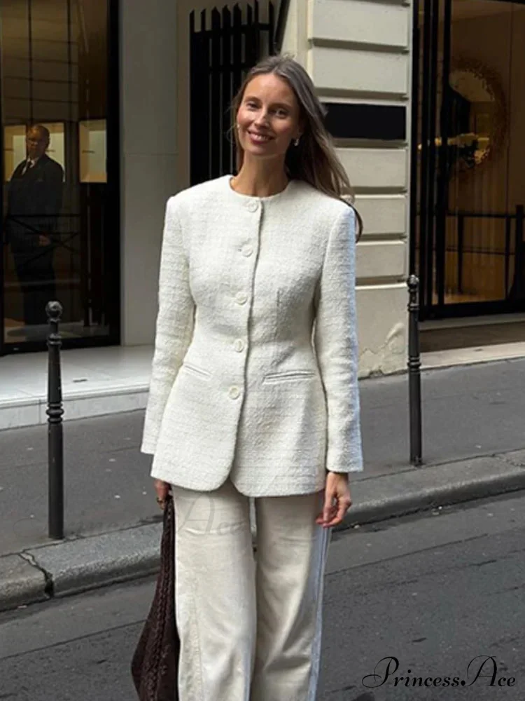 White Circular Neck Unmarried Buttoned Coat - Image 5