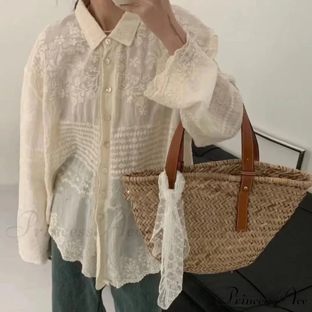 White Cotton Embroidered Lace Extended Sleeve Bohemian Seaside Blouse - Image 2