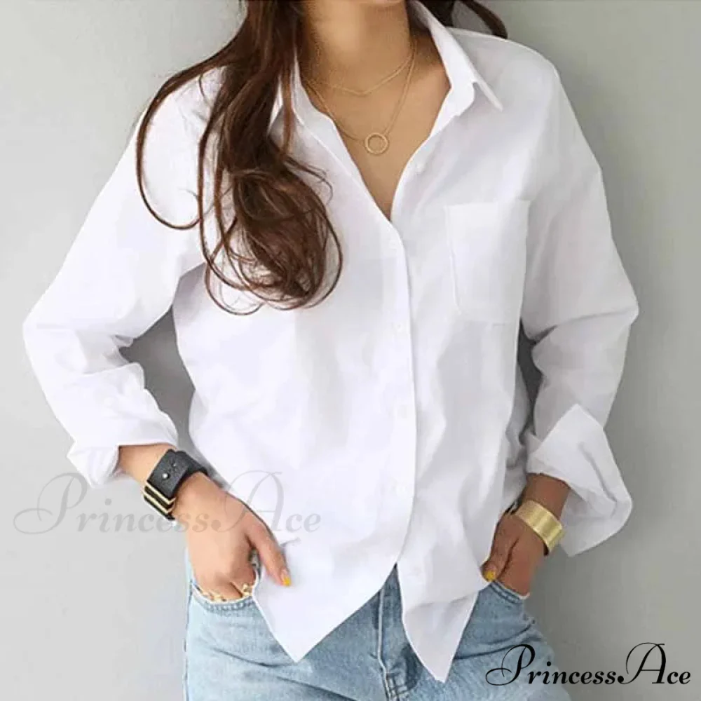 White Cotton Long Sleeve Button-up Shirt - Image 2