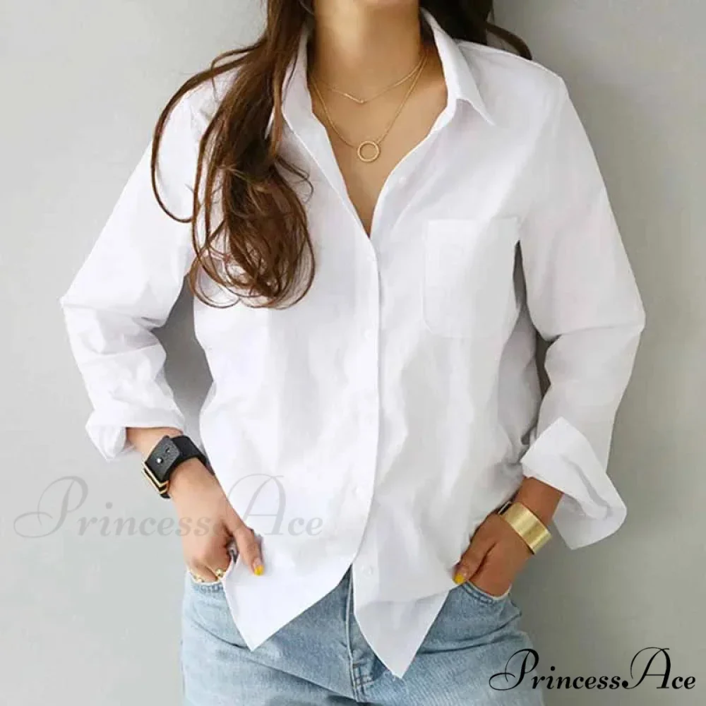 White Cotton Long Sleeve Button-up Shirt - Image 3