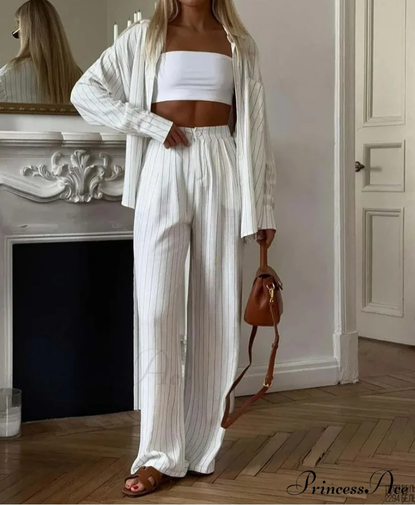 White Cotton Pockets Button Workplace Two Piece Set - Image 2