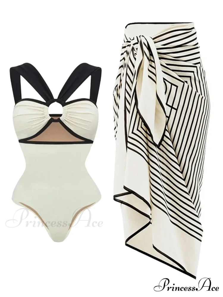 White Cut-out Fashionable Swimsuit One Piece - Image 4