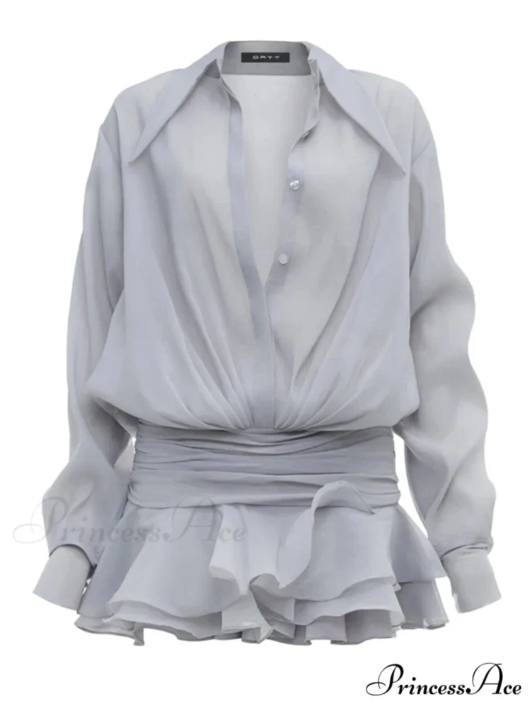 White Frilled Extended Sleeve Mini Dress - Image 7