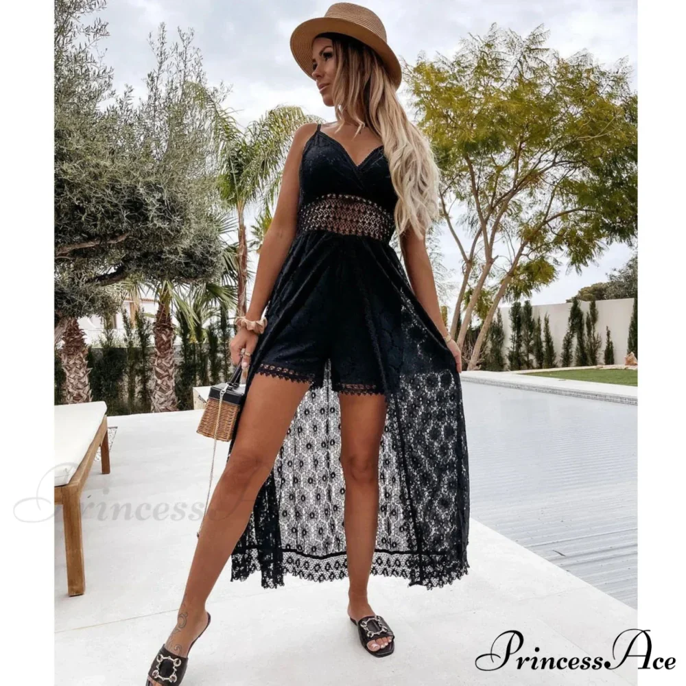 White Hollow Out Lace Strapless Seductive Split Midi Boho Dress - Image 5