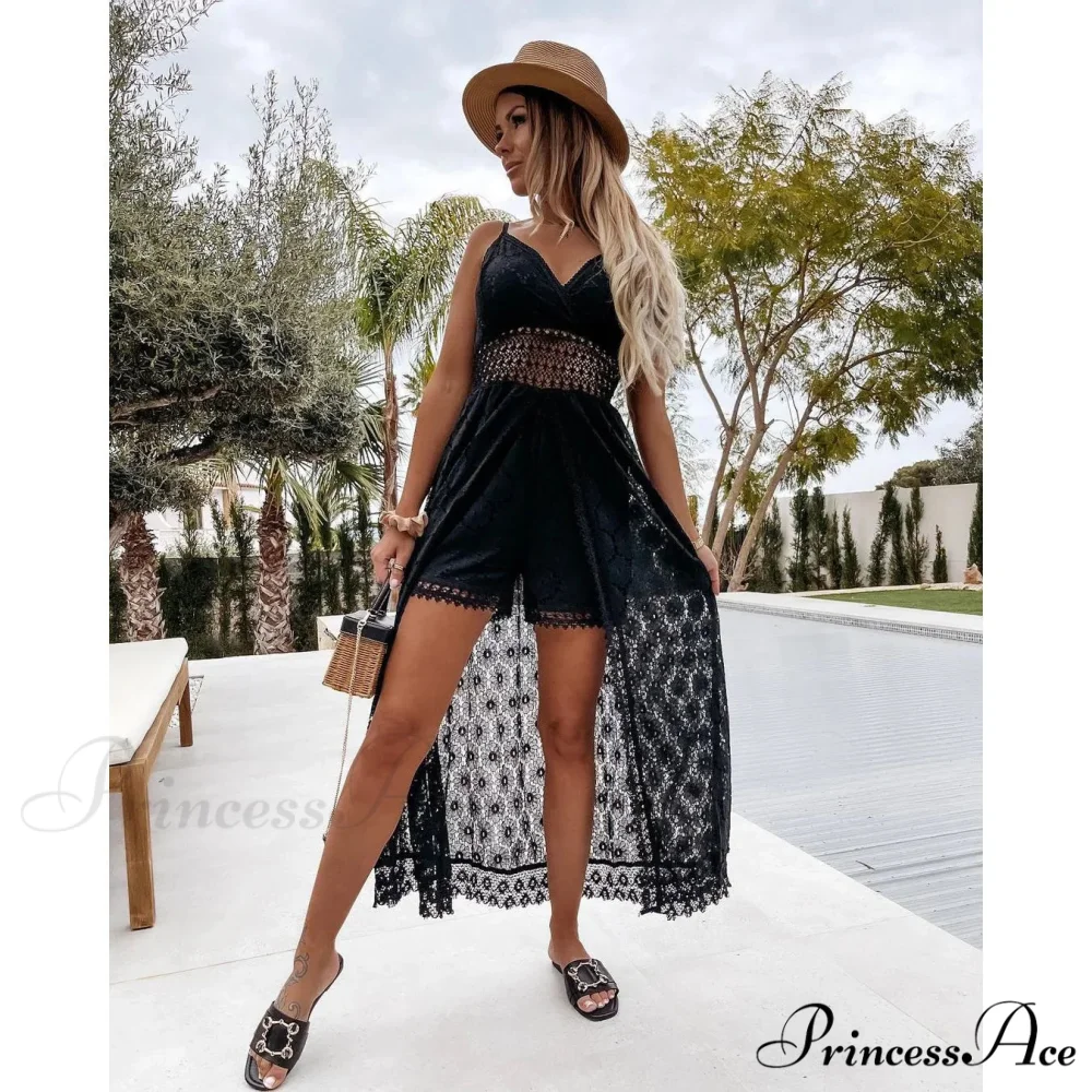 White Hollow Out Lace Strapless Seductive Split Midi Boho Dress - Image 6