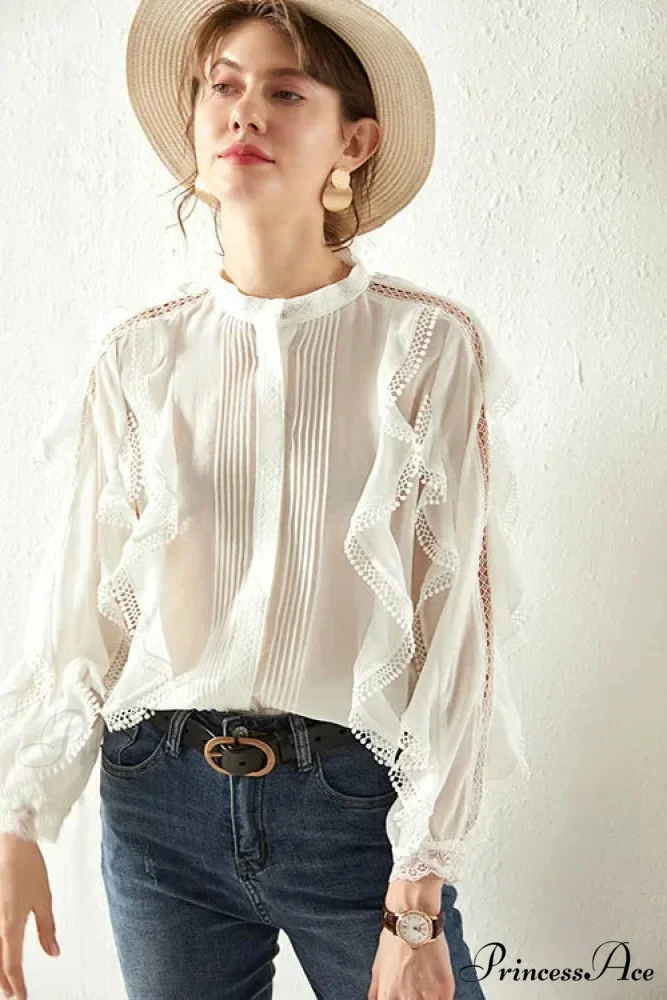 White Layered Frills Cut Out Cotton Boho Top - Image 2
