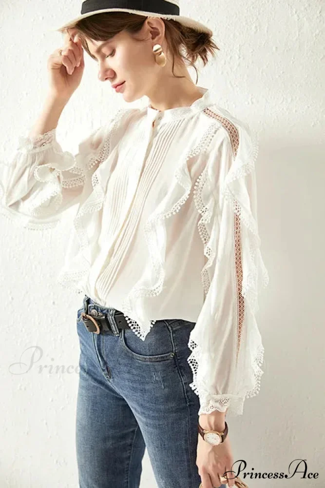 White Layered Frills Cut Out Cotton Boho Top - Image 3