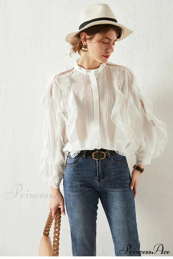 White Layered Frills Cut Out Cotton Boho Top - Image 4