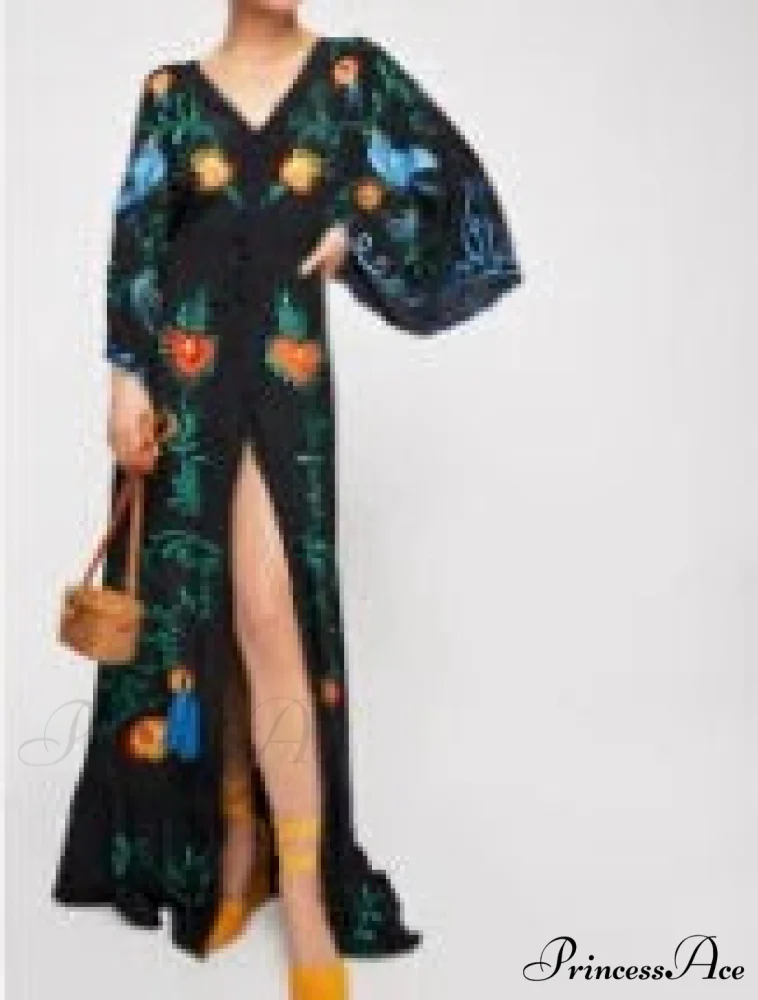 White Long Dress Cotton Floral Stitching Seductive V-neck Beach Dress - Image 5