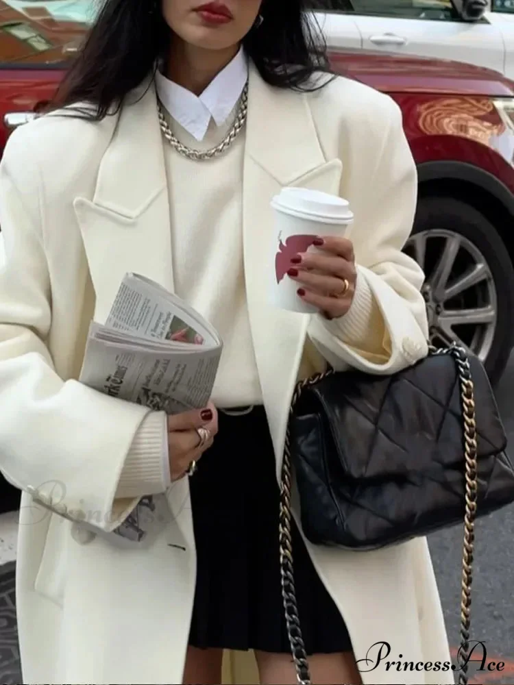 White Lowered Collar Cozy Coat - Image 5