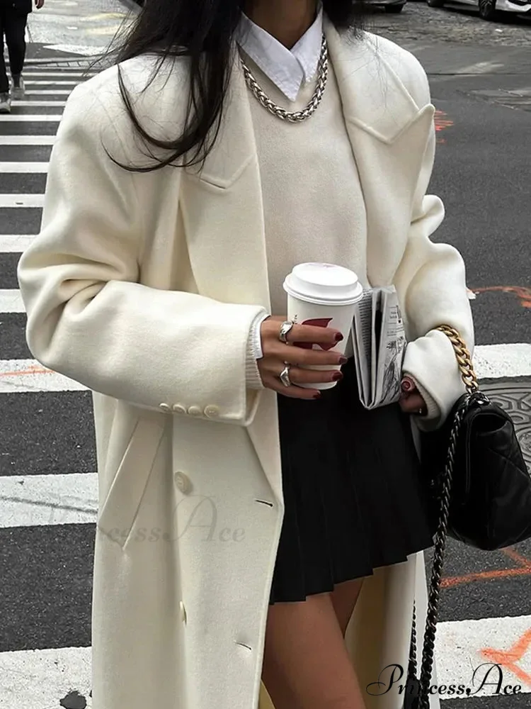 White Lowered Collar Cozy Coat - Image 6