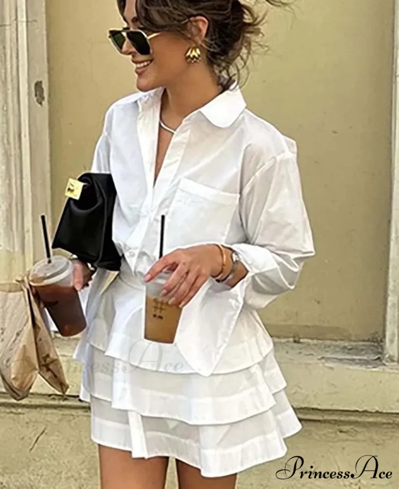 White Pockets Flowing Frill Workplace Two Piece Set - Image 2