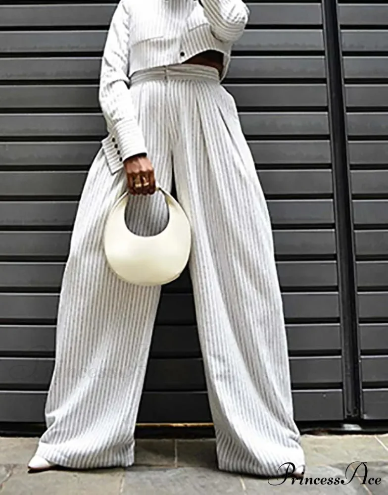 White Printed Pockets Straight Trousers Work Two Piece Set - Image 2