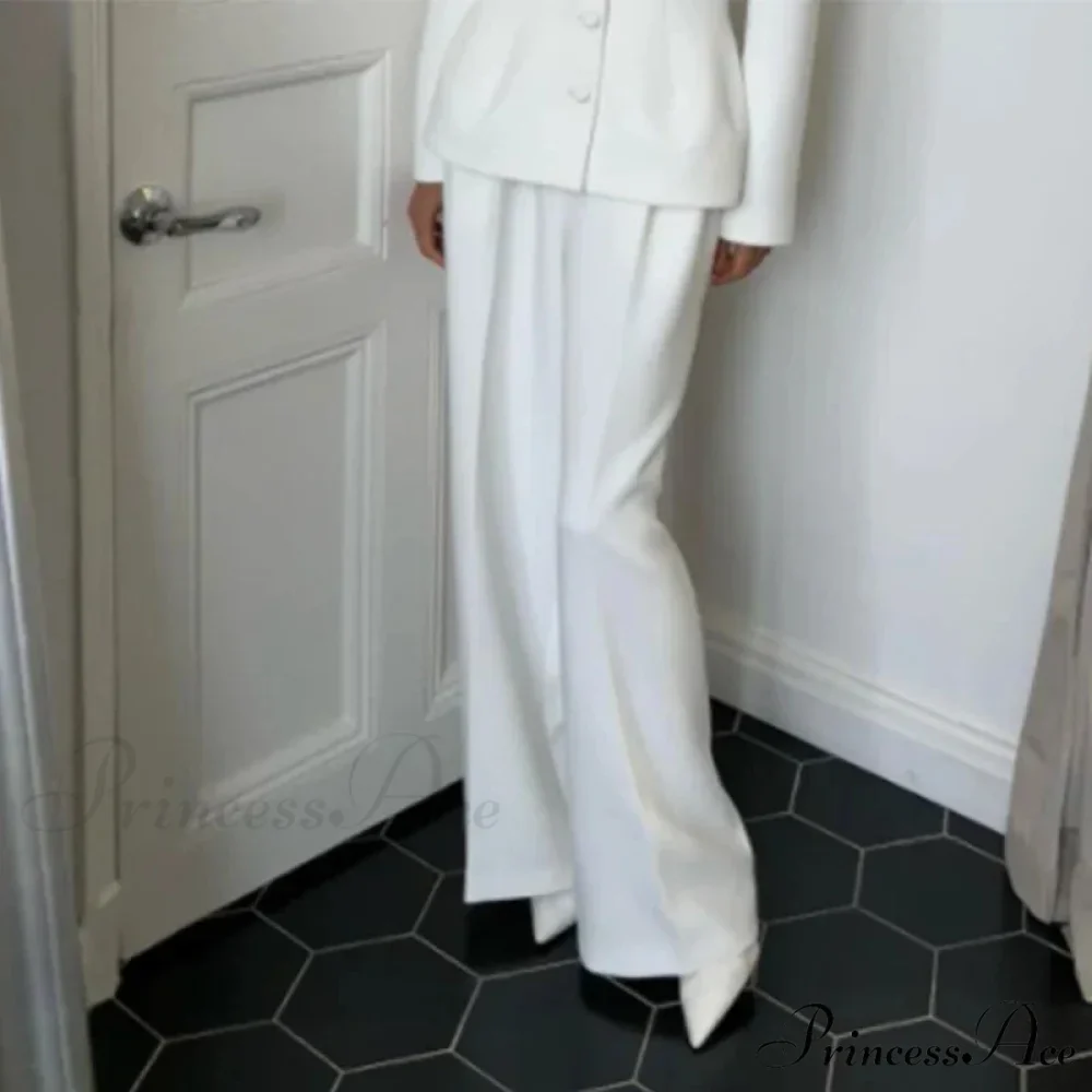 White Profound Plunge-neck Blazer Trousers Office Two Piece Set - Image 4