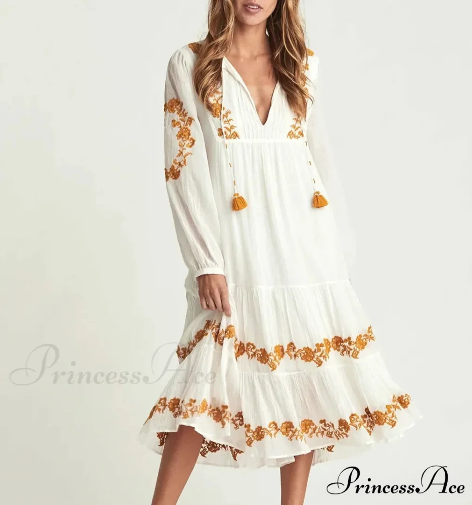 White Profound Plunge Neck Extended Sleeve Dress - Image 2