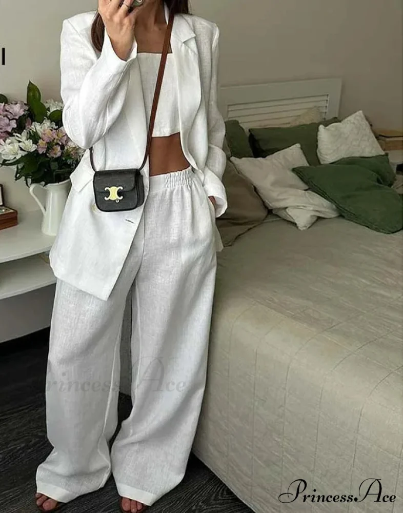 White Single Button Strapless Trousers Workplace Two Piece Set - Image 2