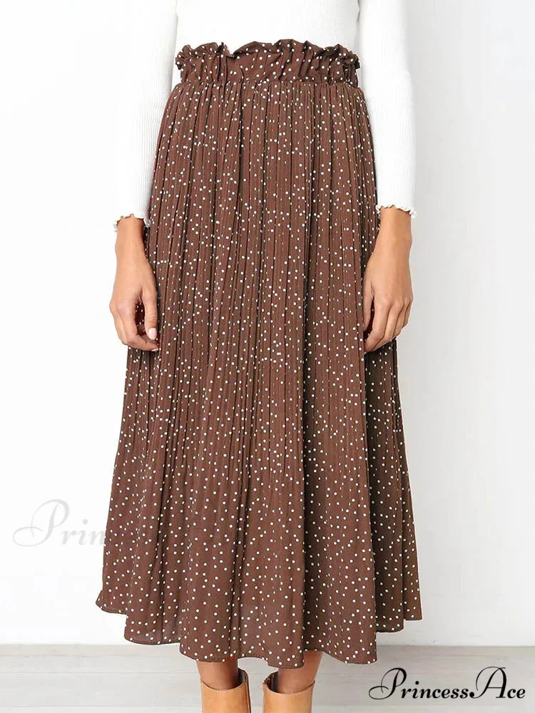 White Spots Floral Pattern Pleated Midi Skirt with Pockets - Image 7
