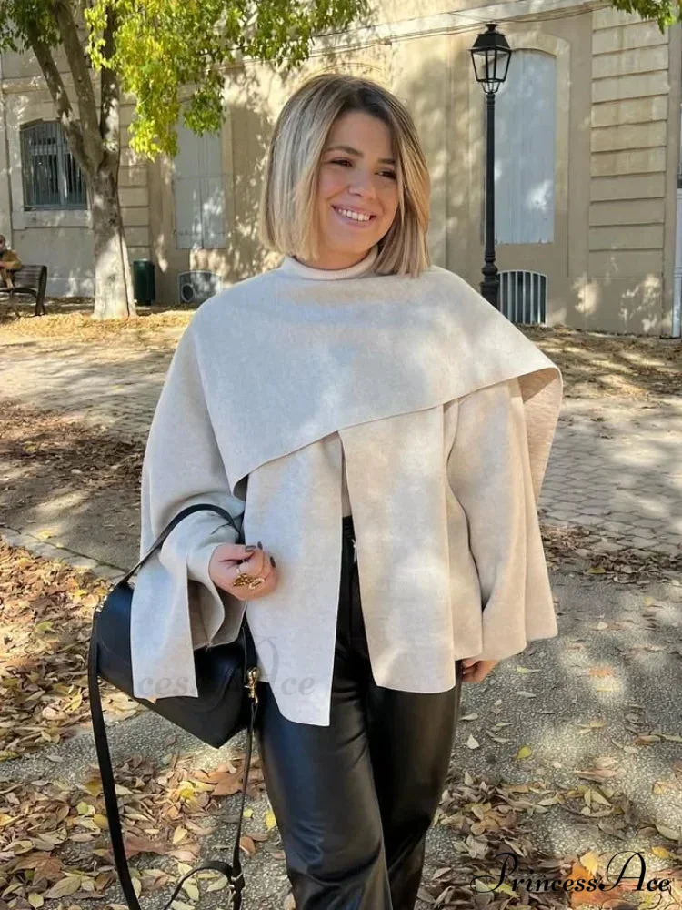 White Woolen Overcoat with Scarf Collar - Image 6