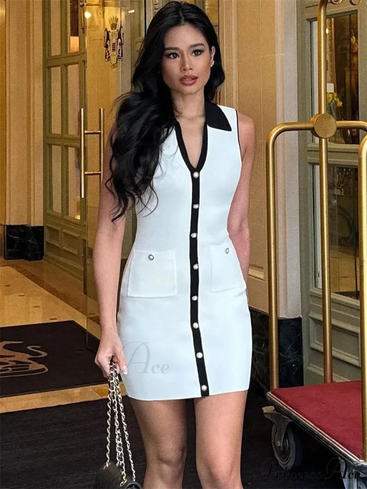 White Woven Collar Short Dress - Image 6