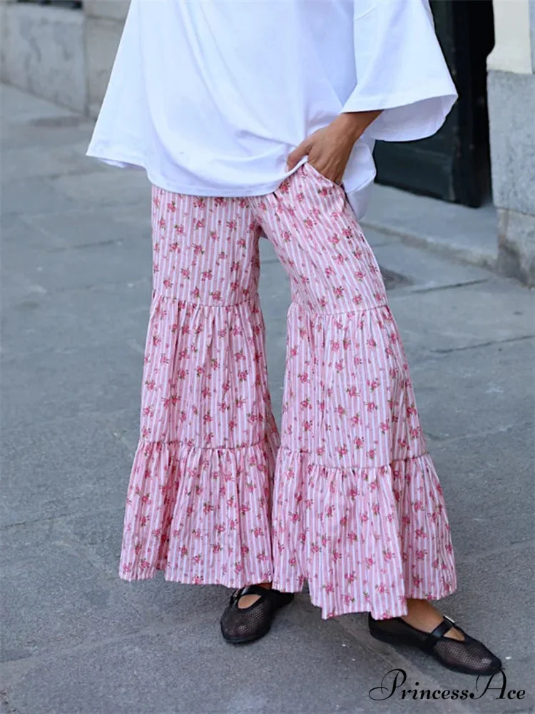 Wide Banded Patterned Stretchy High Rise Trouser