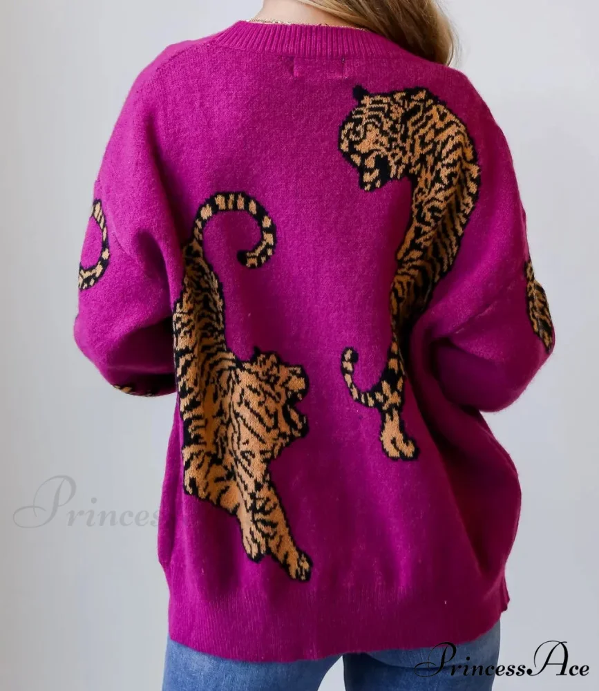 Wildcat Pattern Button-Up Knit Cardigan - Image 3