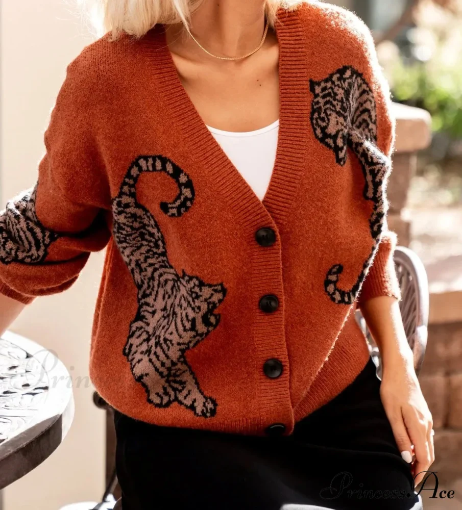 Wildcat Pattern Button-Up Knit Cardigan - Image 6