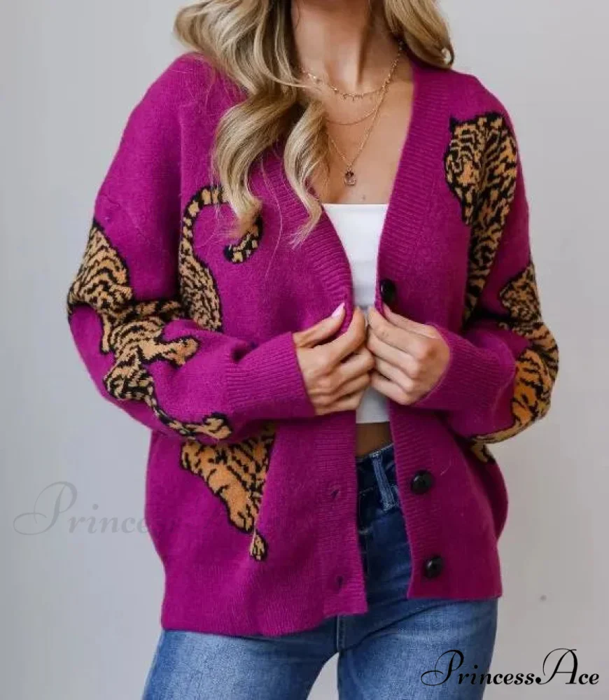 Wildcat Pattern Button-Up Knit Cardigan - Image 7