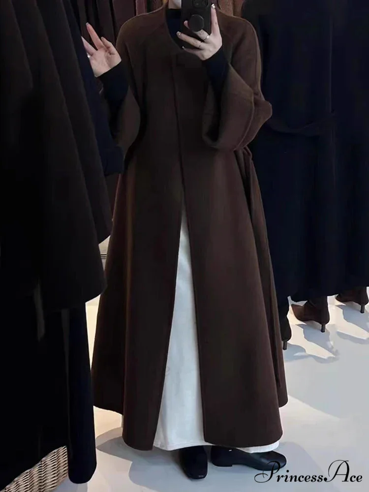 Winter Wool Strap Lace-Up Overcoat - Image 2