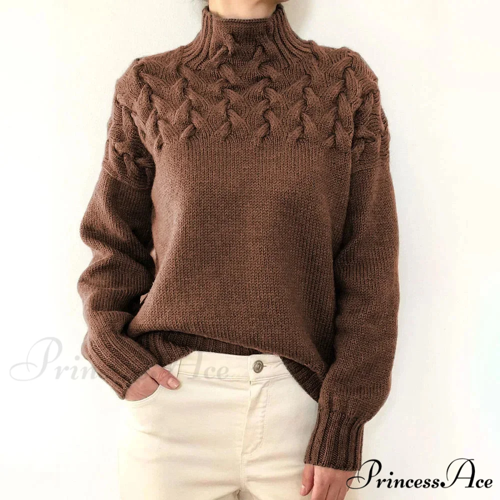 Wired Cable Knit High Neck Monochrome Jumper - Image 11