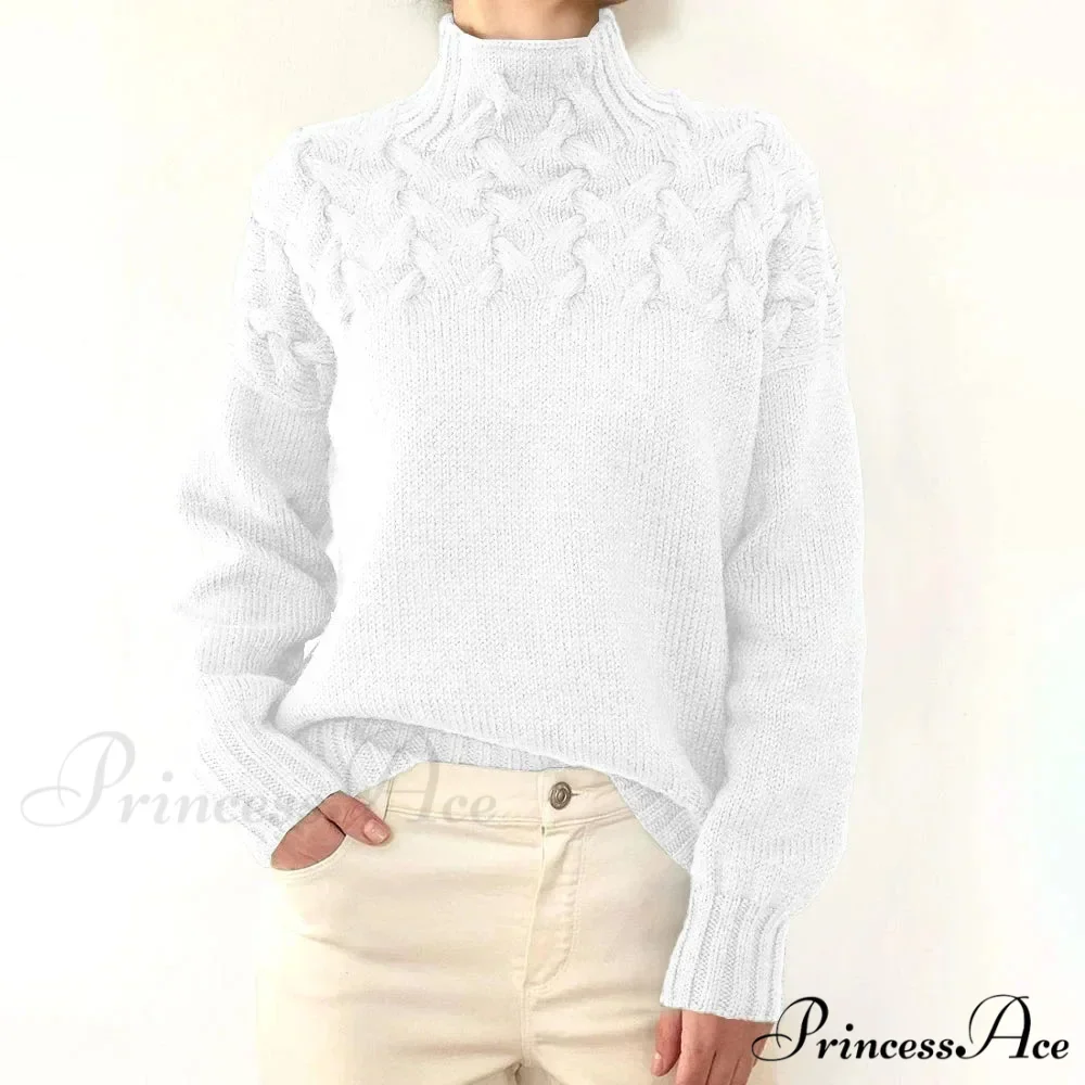 Wired Cable Knit High Neck Monochrome Jumper - Image 13