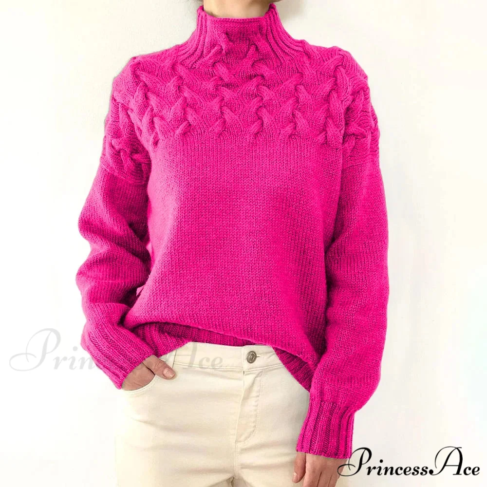 Wired Cable Knit High Neck Monochrome Jumper - Image 14