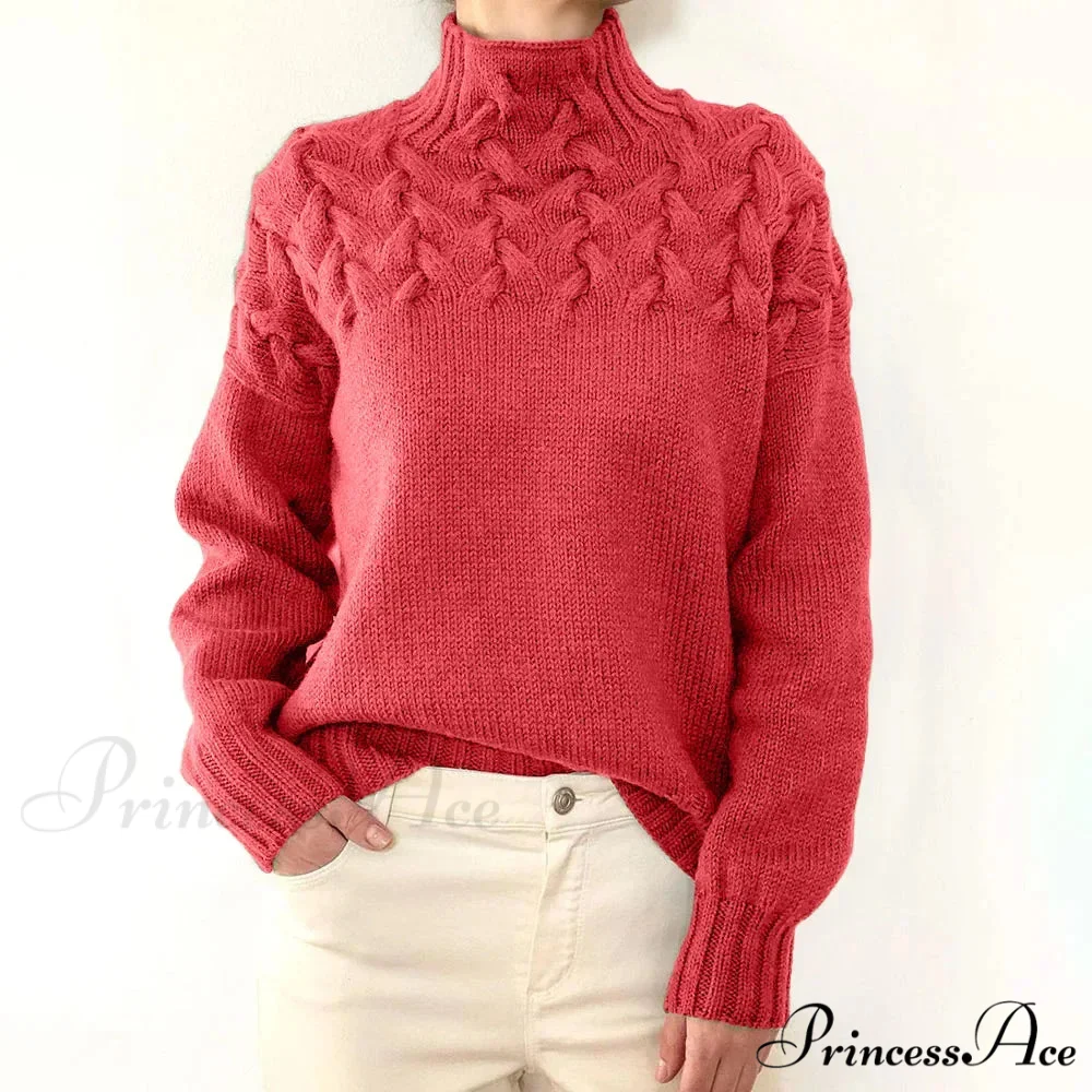 Wired Cable Knit High Neck Monochrome Jumper - Image 15